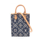 Louis Vuitton Handbag Petite Sac Plat Since Blue Canvas Leather