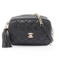 Chanel Shoulder Bag Diana Flap Quilted Black Lambskin Fringe Mini Che on
