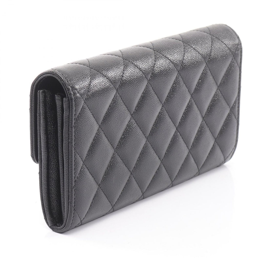 Chanel Bifold Wallet Quilted Black Caviar Leather Zip — view 2