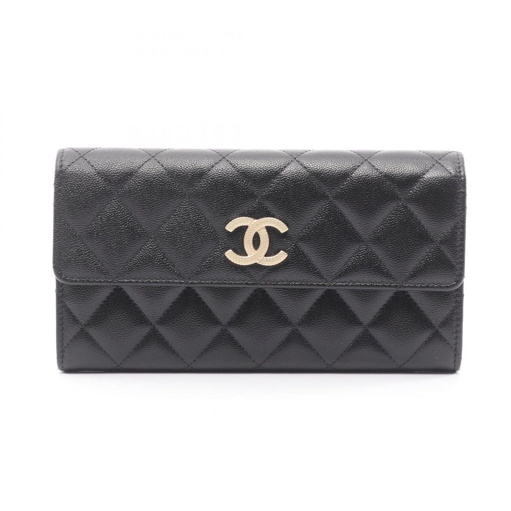 Chanel Bifold Wallet Quilted Black Caviar Leather Zip