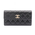 Chanel Bifold Wallet Quilted Black Caviar Leather Zip