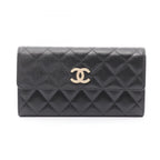 Chanel Bifold Wallet Quilted Black Caviar Leather Zip