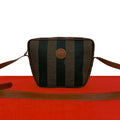 Fendi Pecan Pattern FF Logo Leather Shoulder Bag Pochette Crossbody Khaki Black
