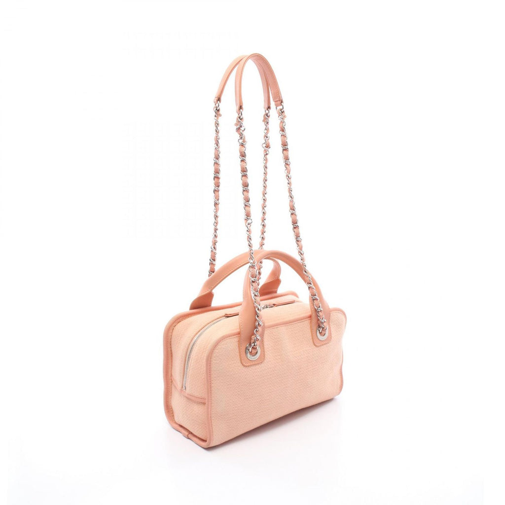 Chanel Shoulder Bag Deauville Sa Mont Pink Canvas Leather — view 2