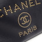 Chanel Tote Deauville Navy Leather Logo Studded — view 9