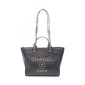 Chanel Tote Deauville Navy Leather Logo Studded