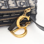 Dior Shoulder Bag Saddle Pouch Oblique Navy Canvas Leather — view 5
