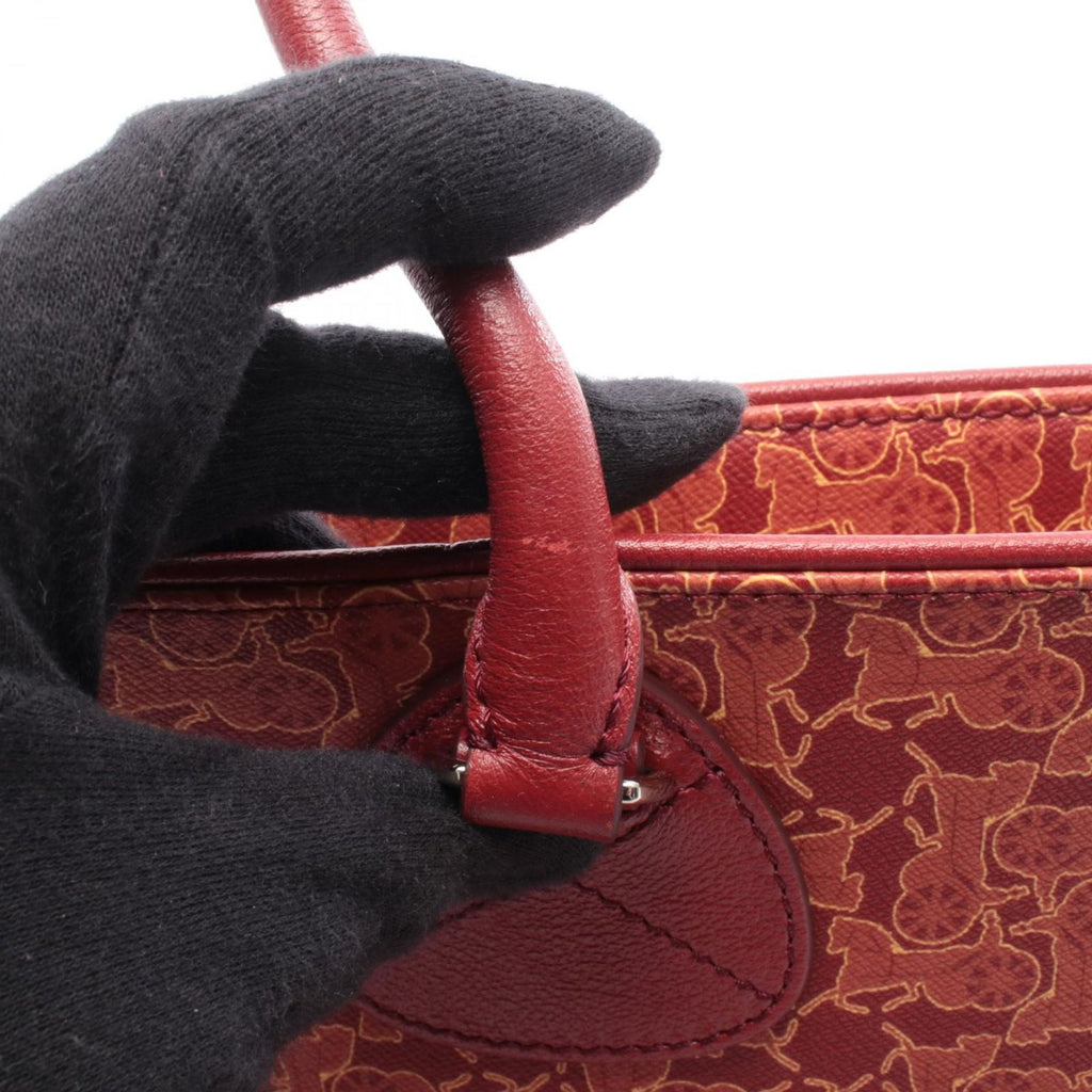 Celine Seri Tote Saruki Red Co Ting Canvas Leather Logo Gram — view 7