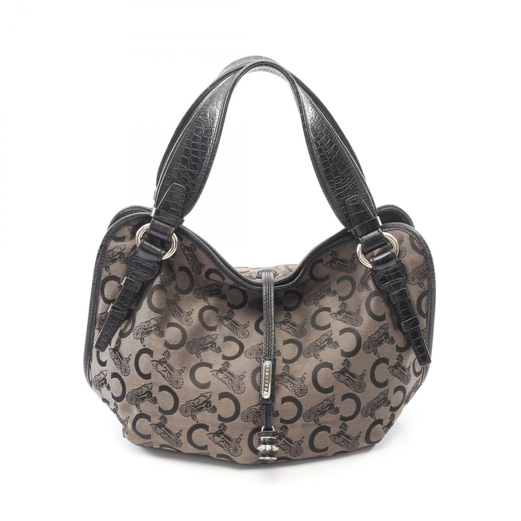 Celine Handbag Bittersweet Saluki Black Blanc Canvas Leather