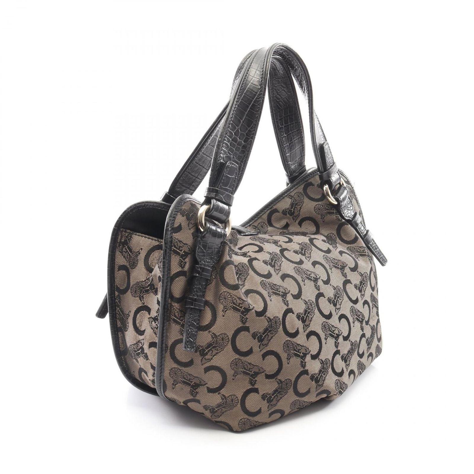Celine Handbag Bittersweet Saluki Black Blanc Canvas Leather — view 2
