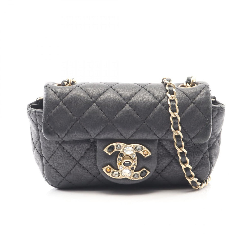 Chanel Shoulder Bag Quilted Mini Black Lambskin Chain