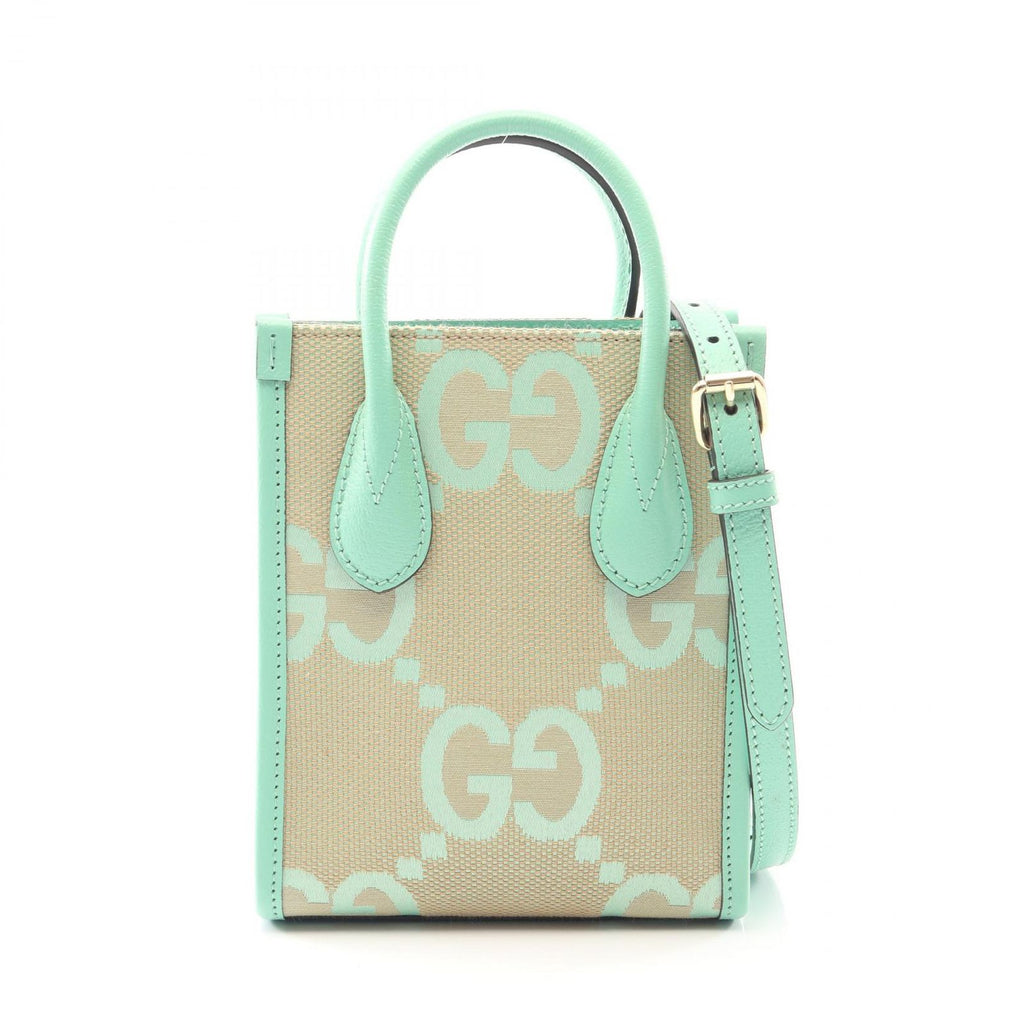 Gucci Handbag Interlocking Jumbo GG Mini Tote 2-Way Beige Green Canvas Leather