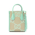 Gucci Handbag Interlocking Jumbo GG Mini Tote 2-Way Beige Green Canvas Leather