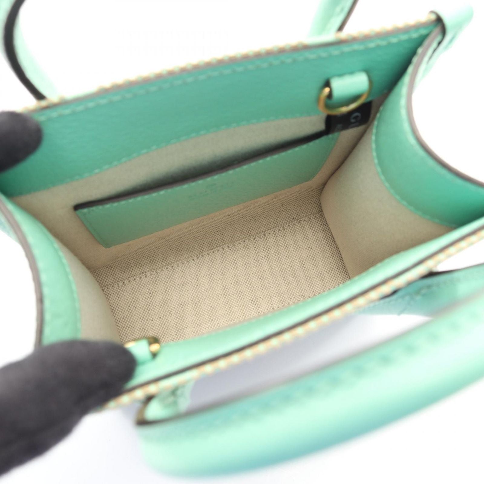 Gucci Handbag Interlocking Jumbo GG Mini Tote 2-Way Beige Green Canvas Leather — view 3