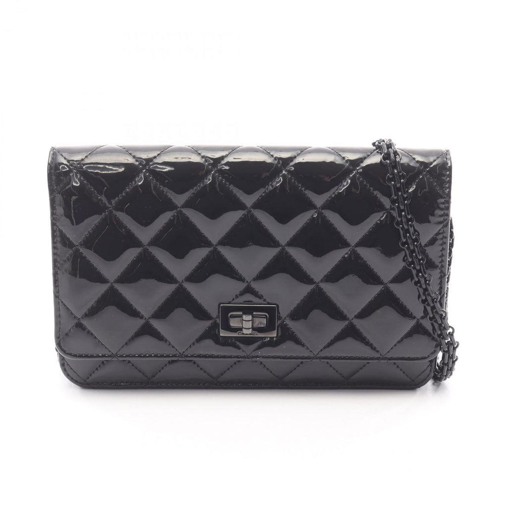 Chanel Shoulder Bag 2.55 Quilted Black Patent Leather Chain Wallet