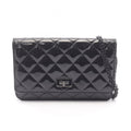 Chanel Shoulder Bag 2.55 Quilted Black Patent Leather Chain Wallet