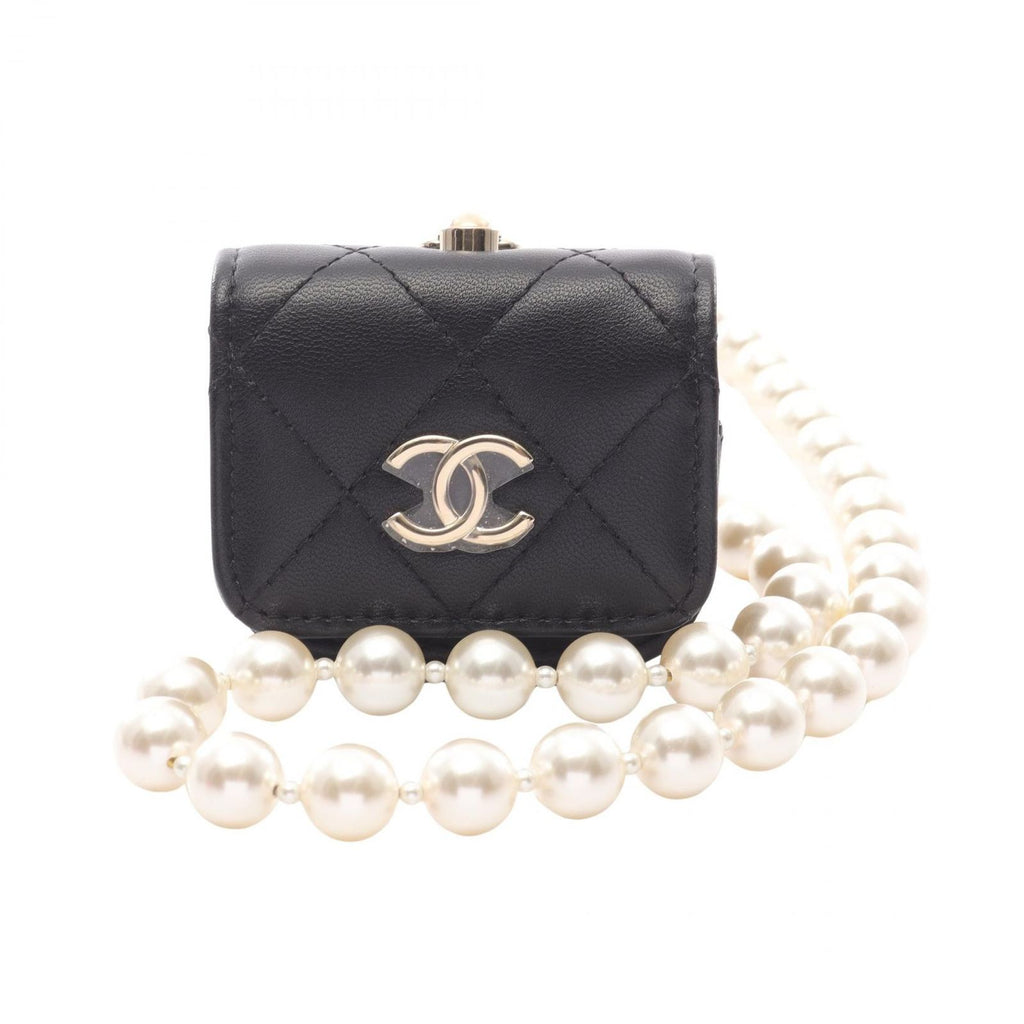 Chanel Quilted Airpods Case with Shoulder Strap Black