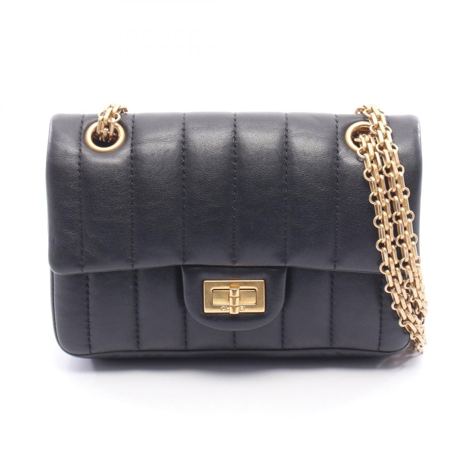 Chanel Shoulder Bag 2.55 Black Lambskin Mademoiselle Mini Chain