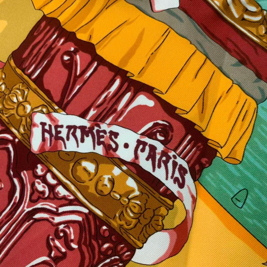 Hermes Carre 90 Scarf Silk Prieres AU Vent Prayer in the Wind Yellow — view 7