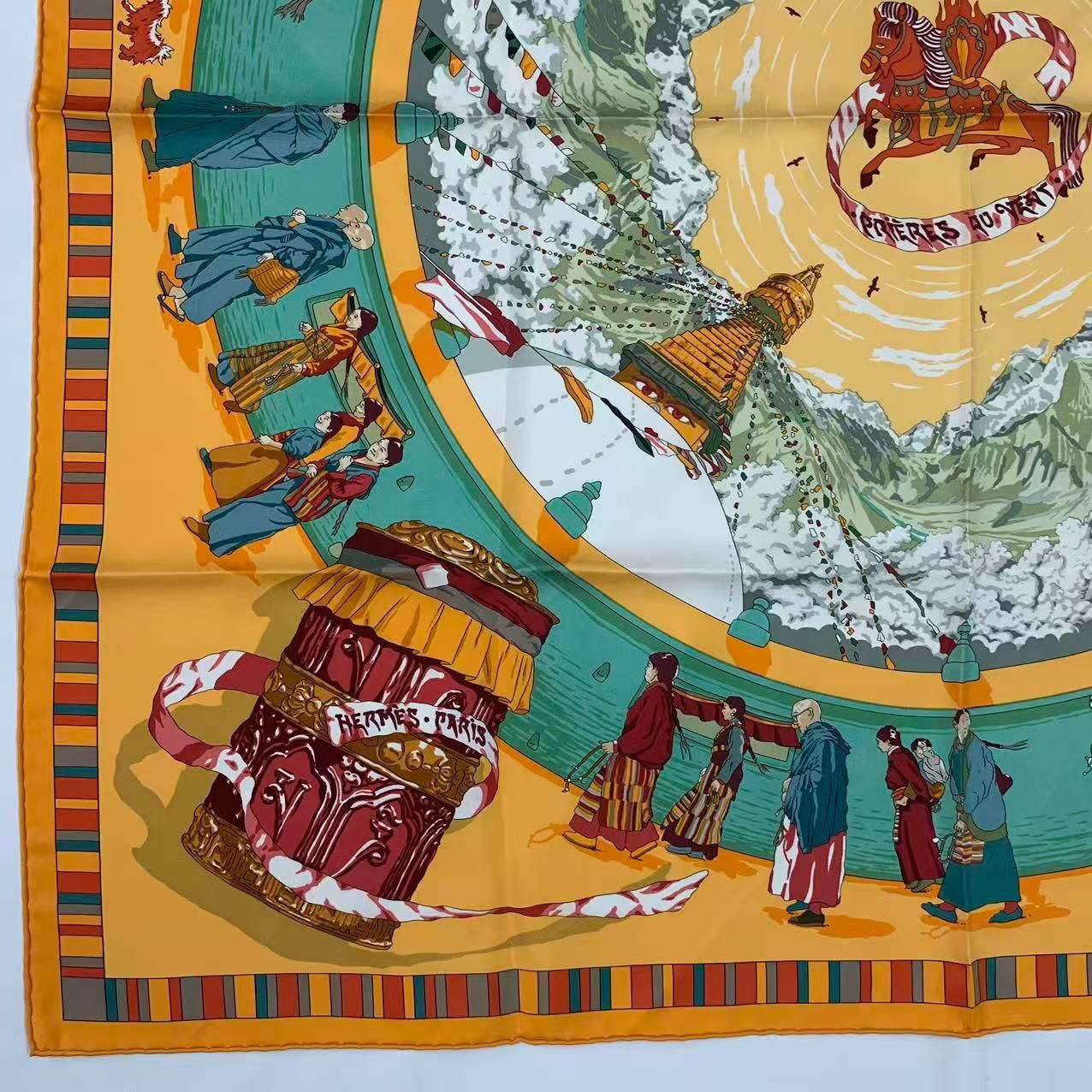 Hermes Carre 90 Scarf Silk Prieres AU Vent Prayer in the Wind Yellow — view 4