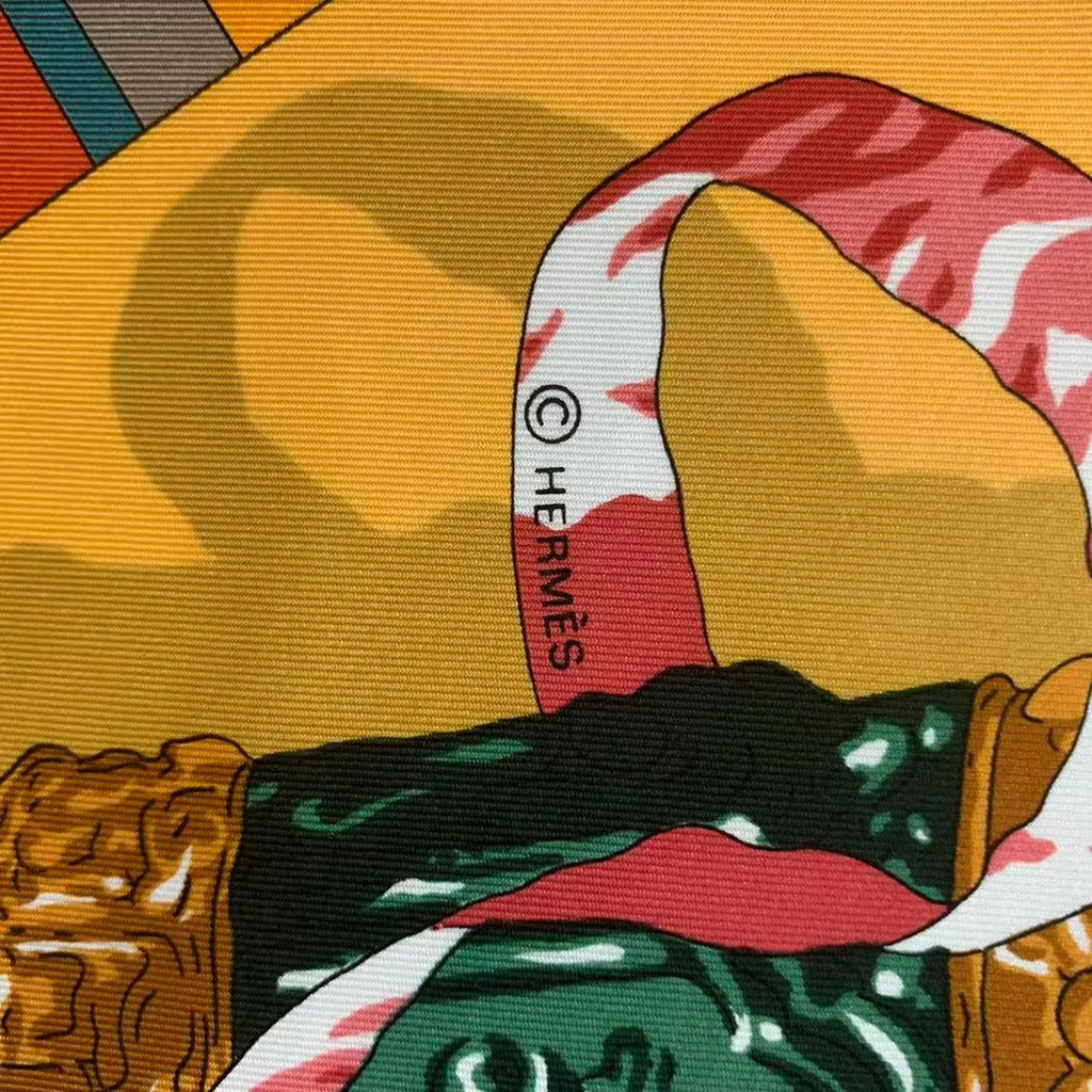Hermes Carre 90 Scarf Silk Prieres AU Vent Prayer in the Wind Yellow — view 9