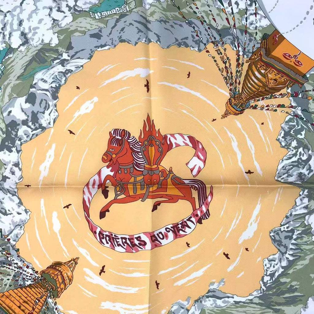 Hermes Carre 90 Scarf Silk Prieres AU Vent Prayer in the Wind Yellow — view 6