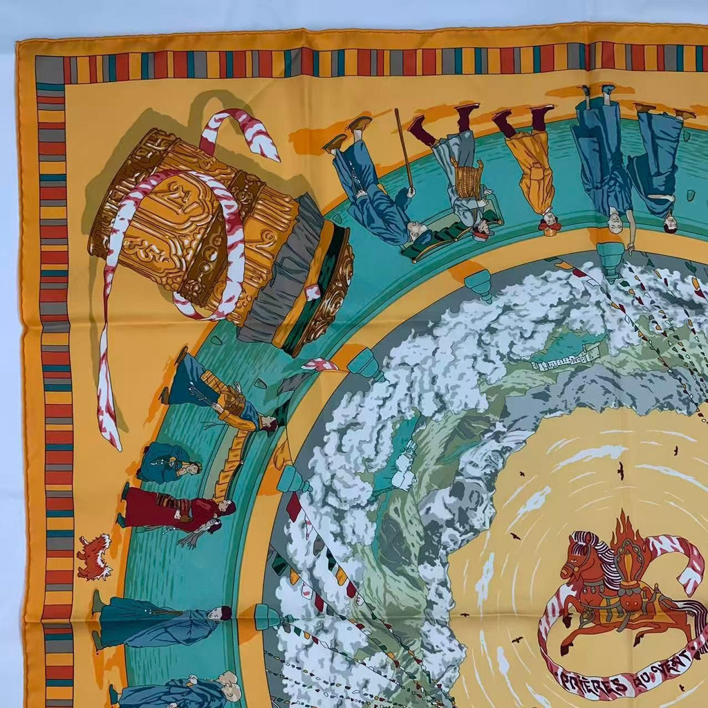 Hermes Carre 90 Scarf Silk Prieres AU Vent Prayer in the Wind Yellow — view 3