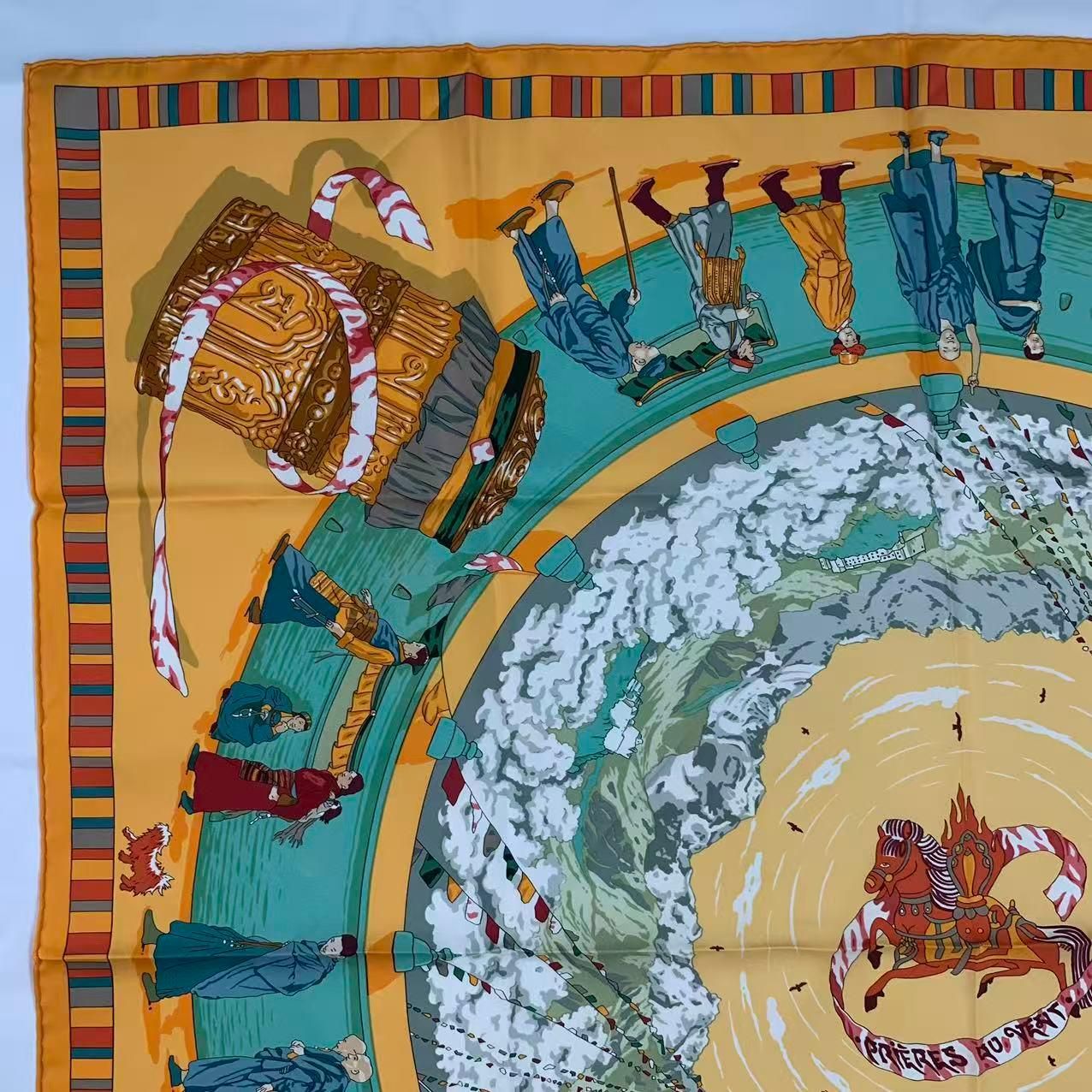 Hermes Carre 90 Scarf Silk Prieres AU Vent Prayer in the Wind Yellow — view 3