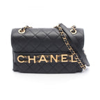 Chanel Shoulder Bag Quilted Logo Black Lambskin Chain