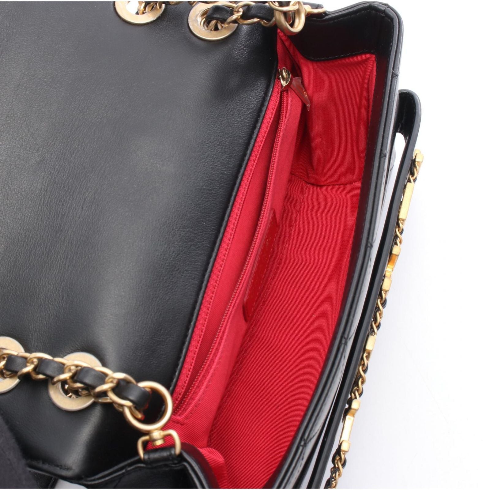 Chanel Shoulder Bag Quilted Logo Black Lambskin Chain — view 3