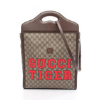 Gucci Tote GG Supreme Beige Brown Canvas Leather Tiger Web 2-Way Handbag