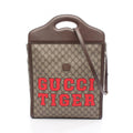Gucci Tote GG Supreme Beige Brown Canvas Leather Tiger Web 2-Way Handbag