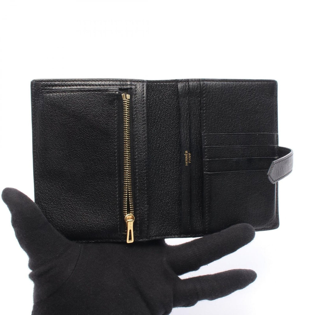 Hermes Bifold Wallet Bearn Compact Black Leather — view 3