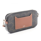 Celine Shoulder Bag Triomphe Horizontal Pouch Black Brown Canvas Leather — view 2
