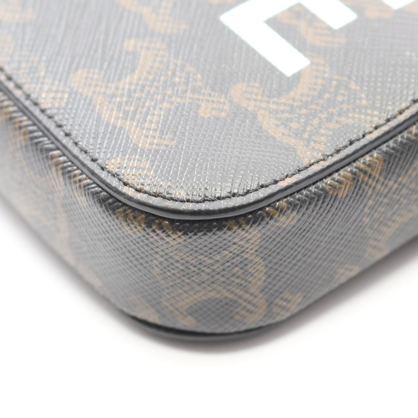 Celine Shoulder Bag Triomphe Horizontal Pouch Black Brown Canvas Leather — view 5
