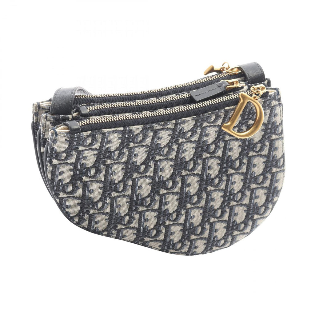 Dior Shoulder Bag White Navy Canvas Leather Blue Oblique — view 2