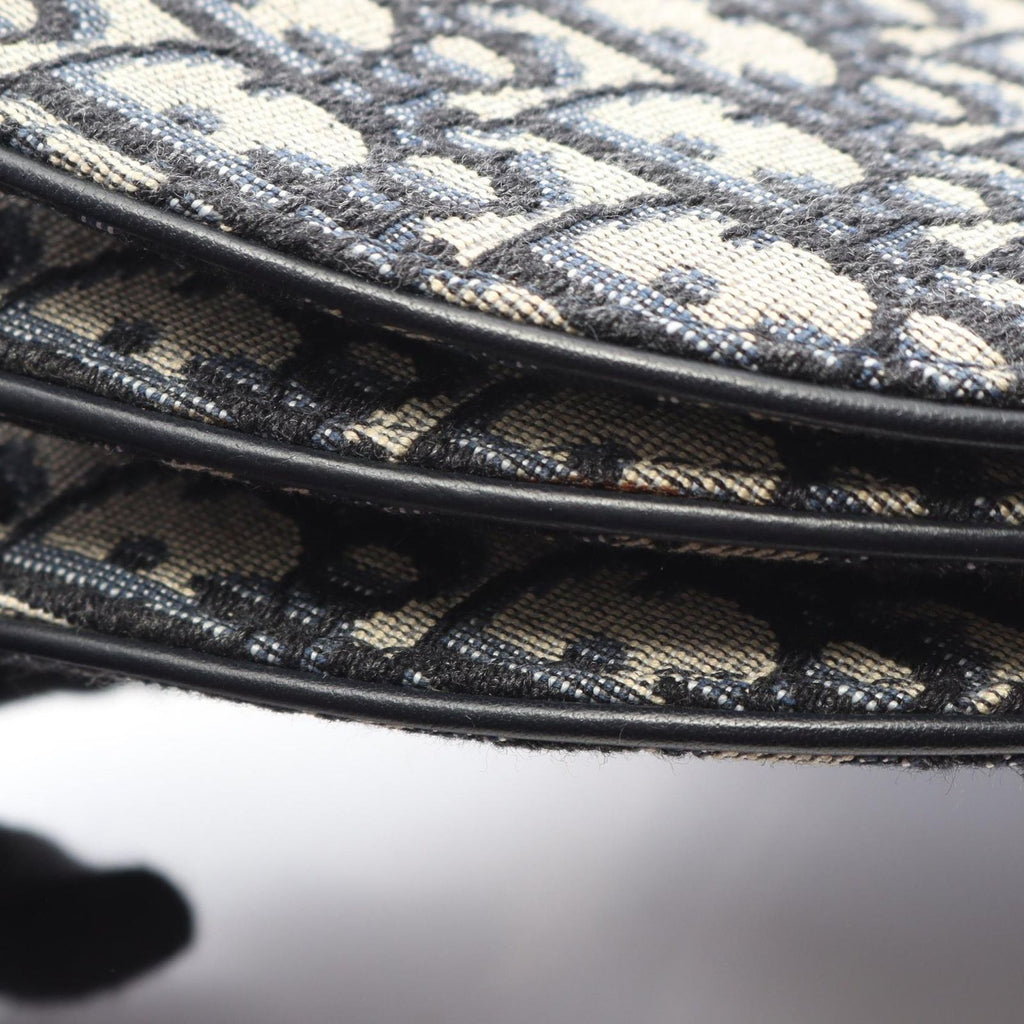 Dior Shoulder Bag White Navy Canvas Leather Blue Oblique — view 7