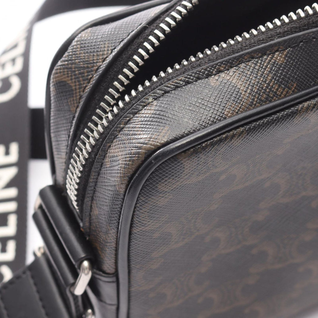 Celine Seri Shoulder Bag Triomphe Black Coating Ting Canvas Leather — view 5