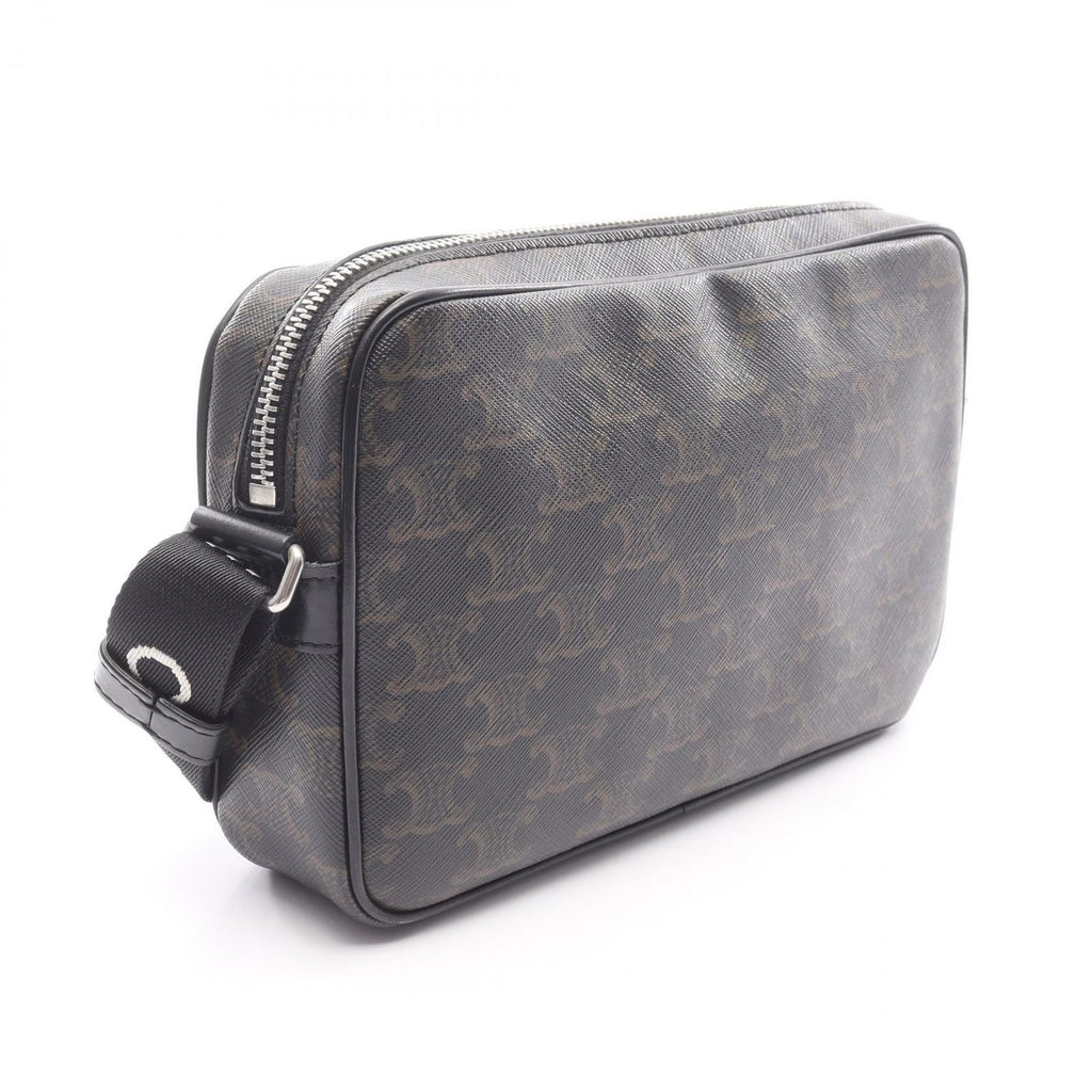 Celine Seri Shoulder Bag Triomphe Black Coating Ting Canvas Leather — view 2
