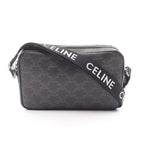 Celine Seri Shoulder Bag Triomphe Black Coating Ting Canvas Leather