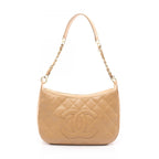 Chanel Shoulder Bag CC Logo Beige Caviar Leather Quilted CC Chang