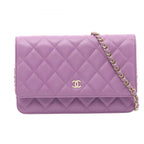Chanel Shoulder Bag Quilted Purple Caviar Leather Chain Wallet