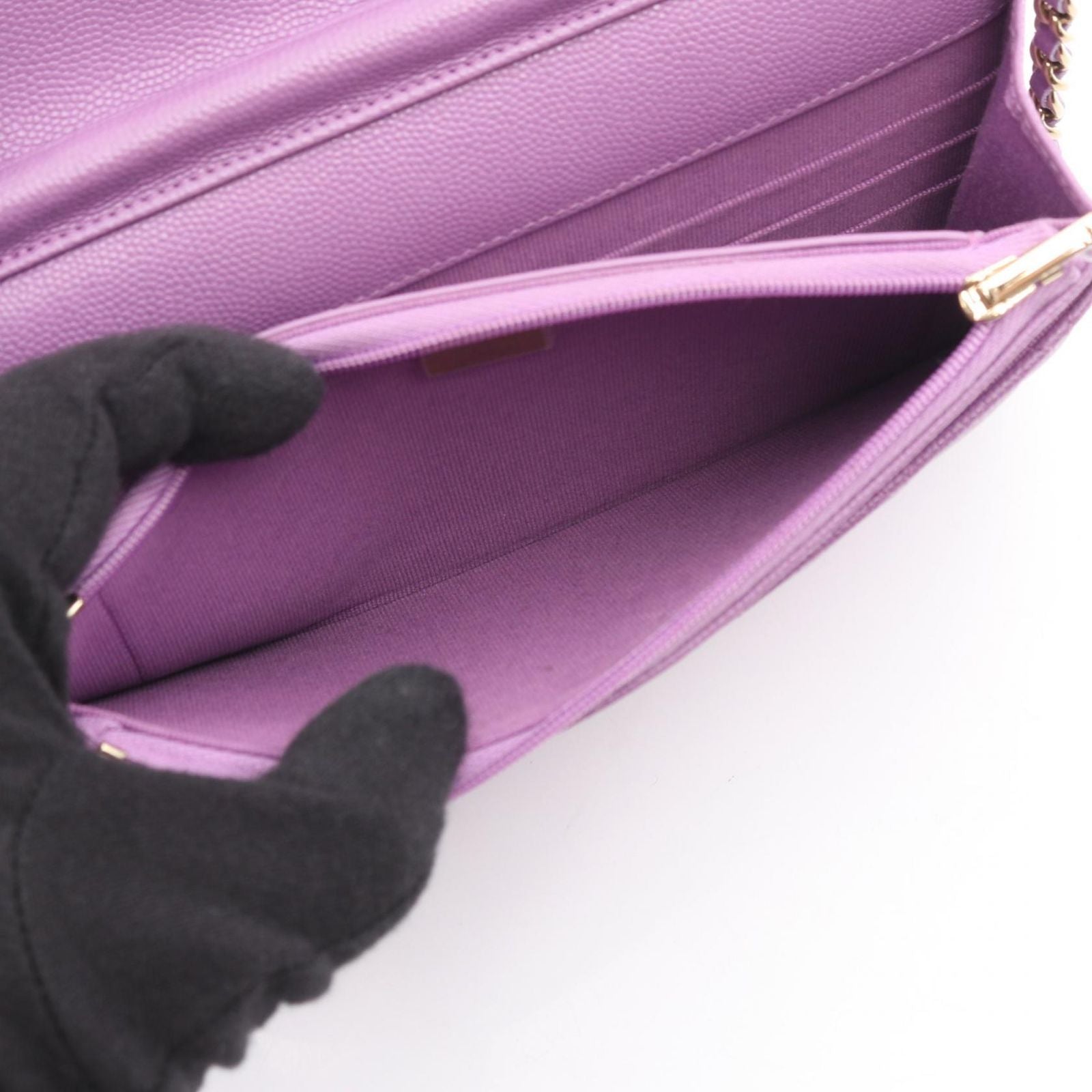 Chanel Shoulder Bag Quilted Purple Caviar Leather Chain Wallet — view 4