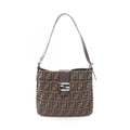 Fendi Shoulder Bag Zucca Black Brown Nylon Leather