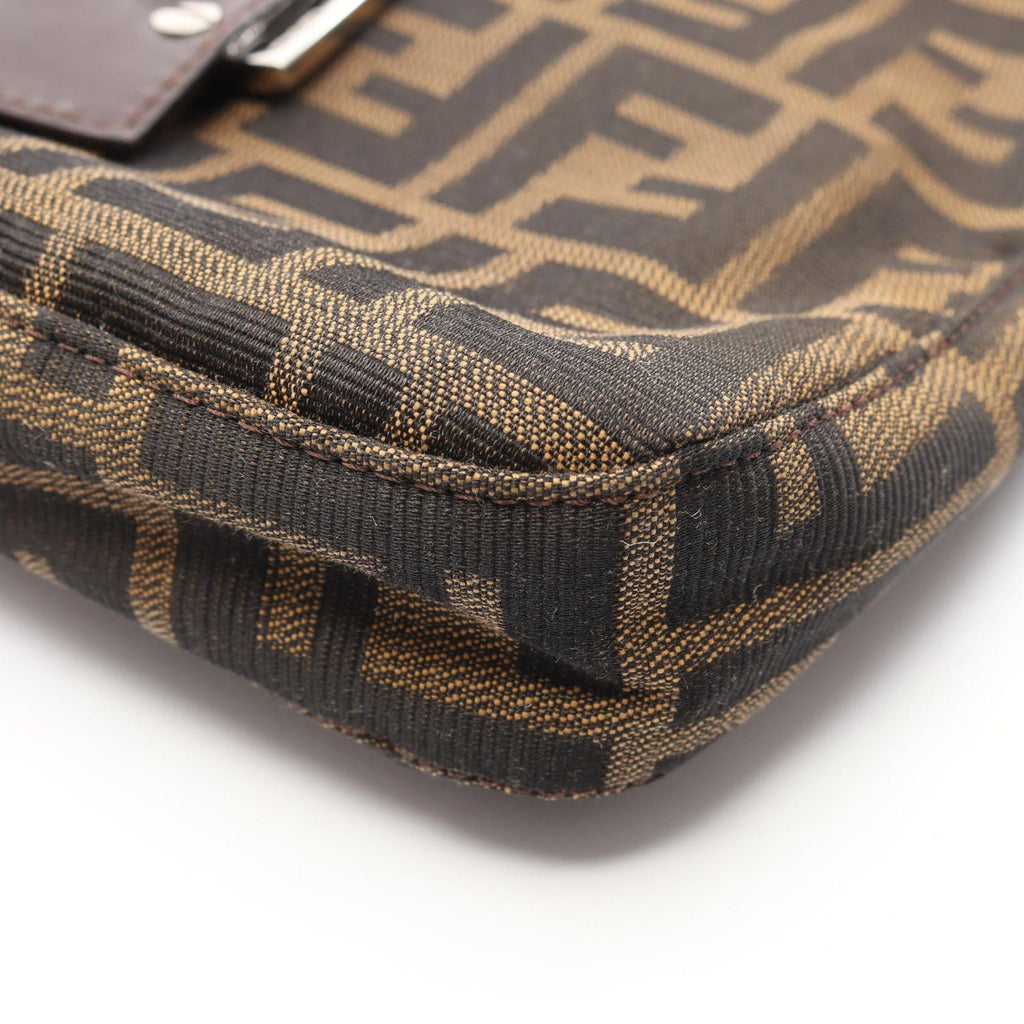 Fendi Shoulder Bag Zucca Black Brown Nylon Leather — view 7