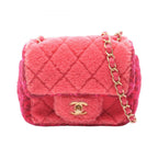 Chanel Shoulder Bag Mini Quilted Pink Fabric Chain