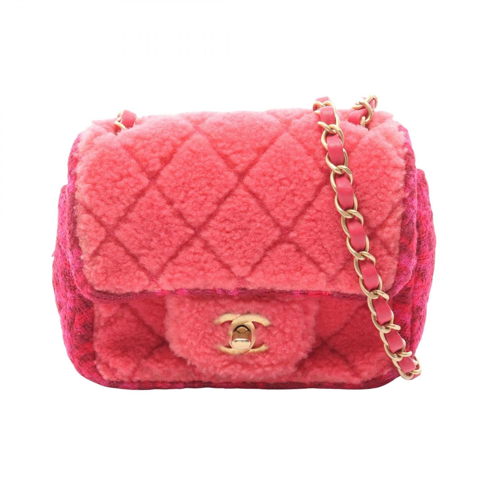 Chanel Shoulder Bag Mini Quilted Pink Fabric Chain