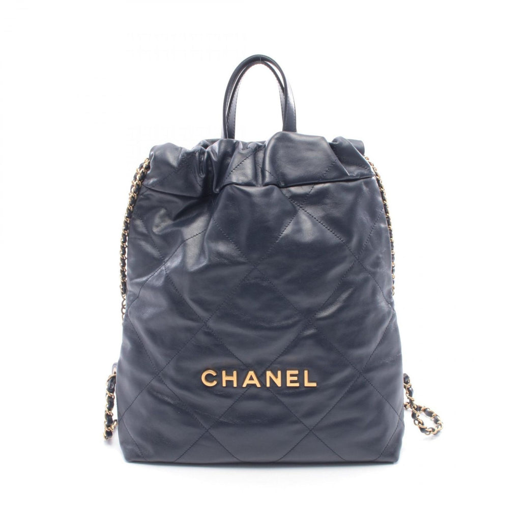 Chanel Backpack 22 Navy Leather 22 Quilted Chain