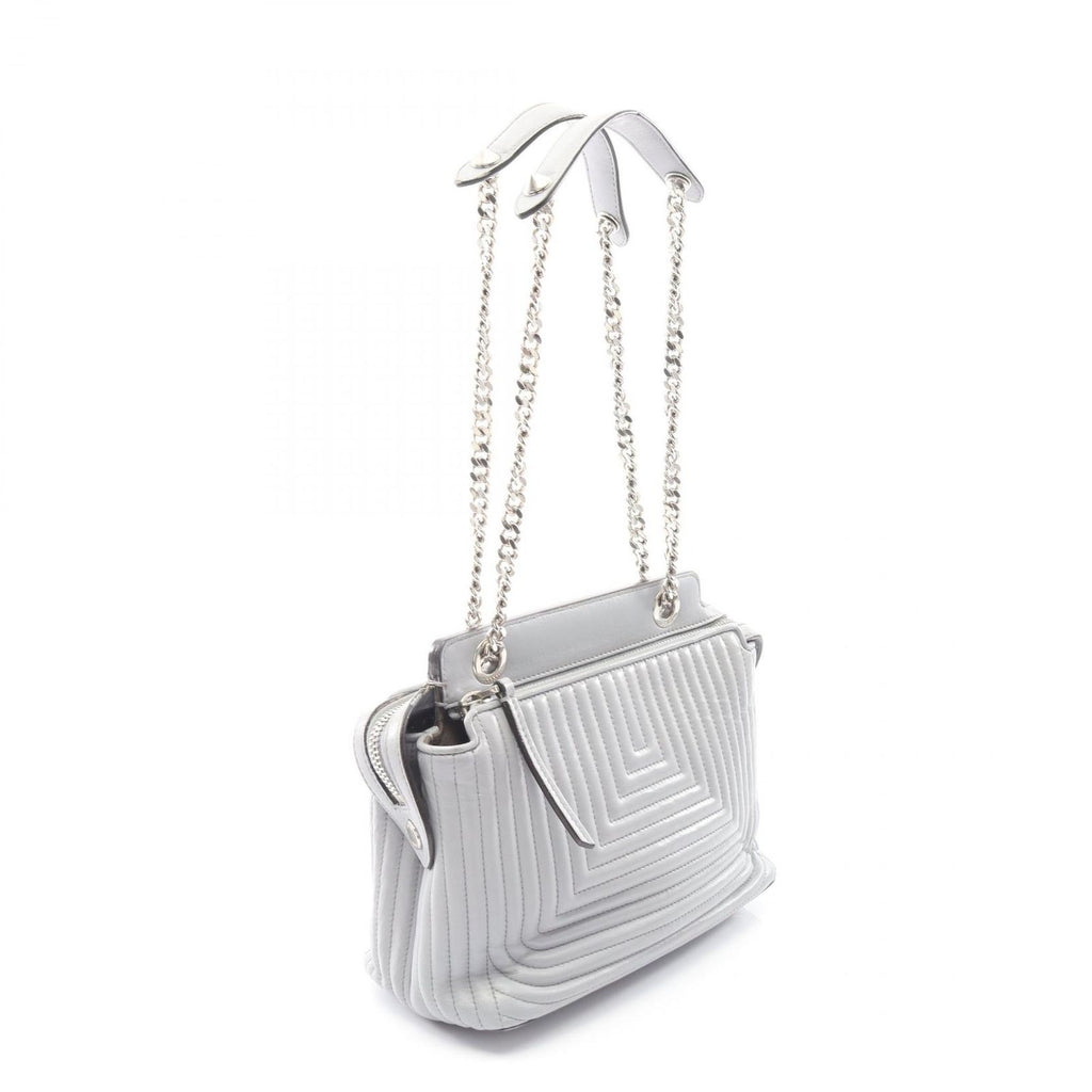 Fendi Shoulder Bag Dot Com Click Light Gray Leather Dot Com Chain — view 2