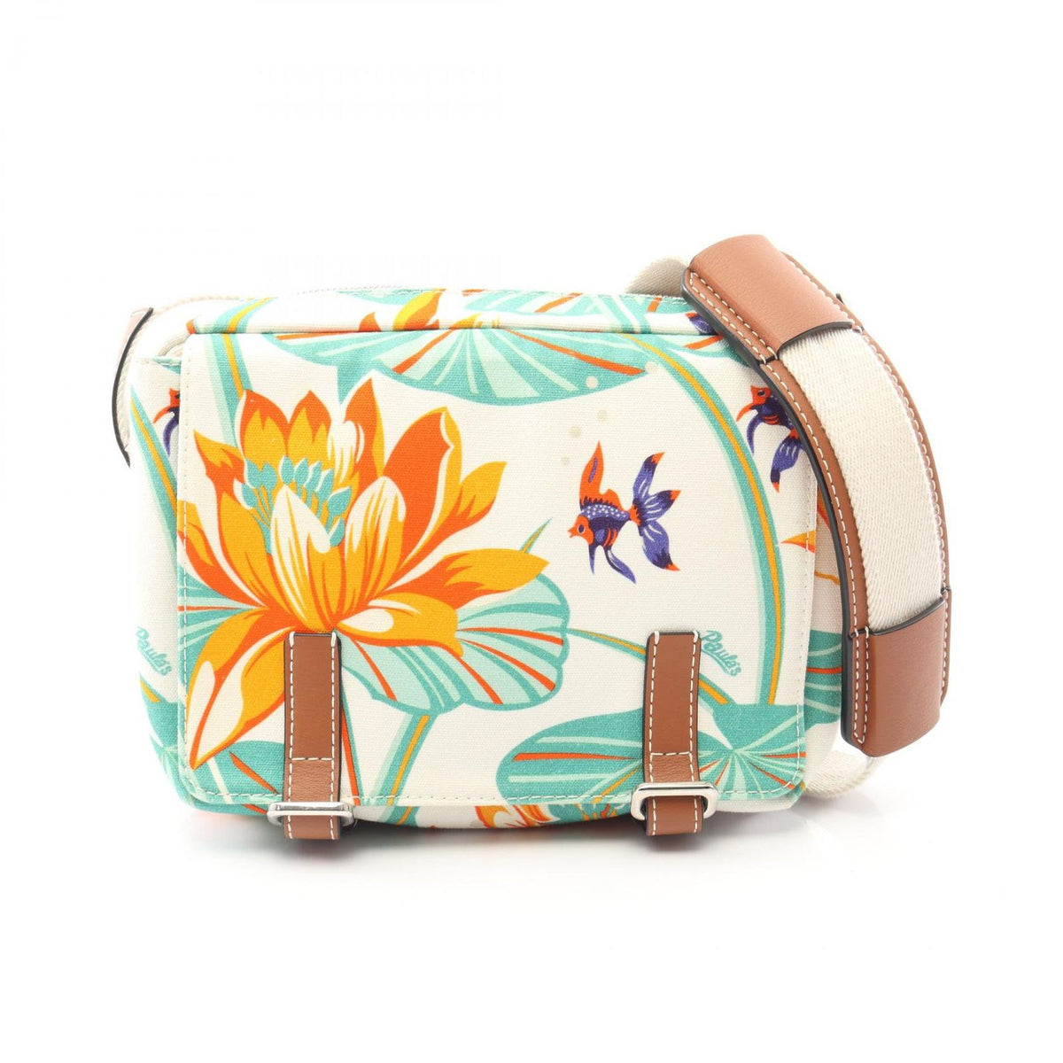 Loewe Shoulder Bag Paula's Ibiza Water Lily White Green Orange Canvas Leather